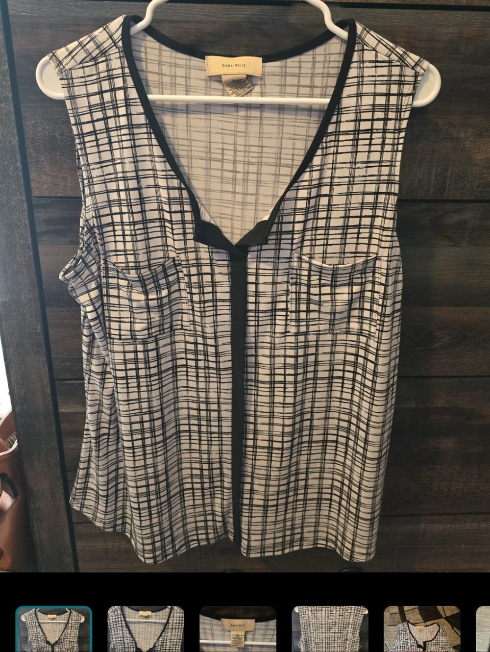 Diana Belle Black White Grid Print Sleeveless Blouse Womens L
